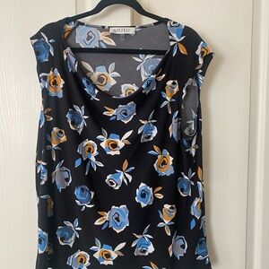 Kasper Women's Floral Sleeveless Blouse - Black, Blue, and Mustard Yellow